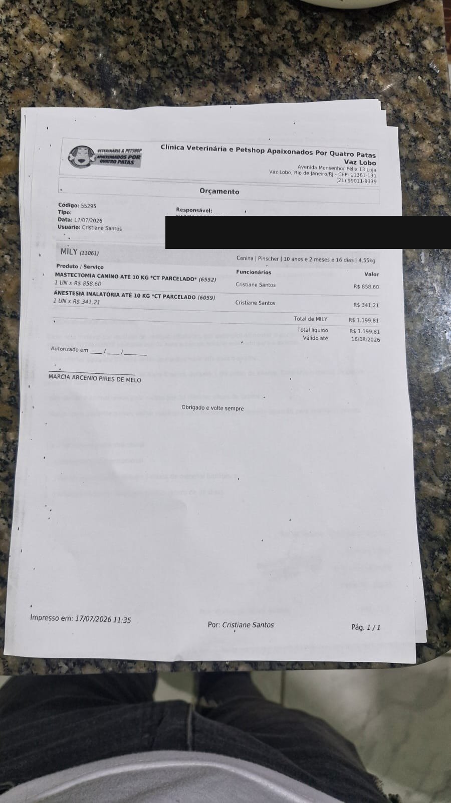 Orçamento da 1ª cirurgia