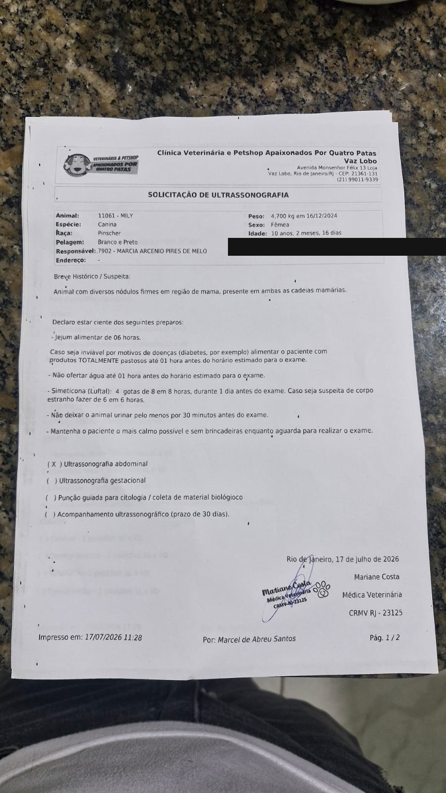 Solicitação de ultrassom